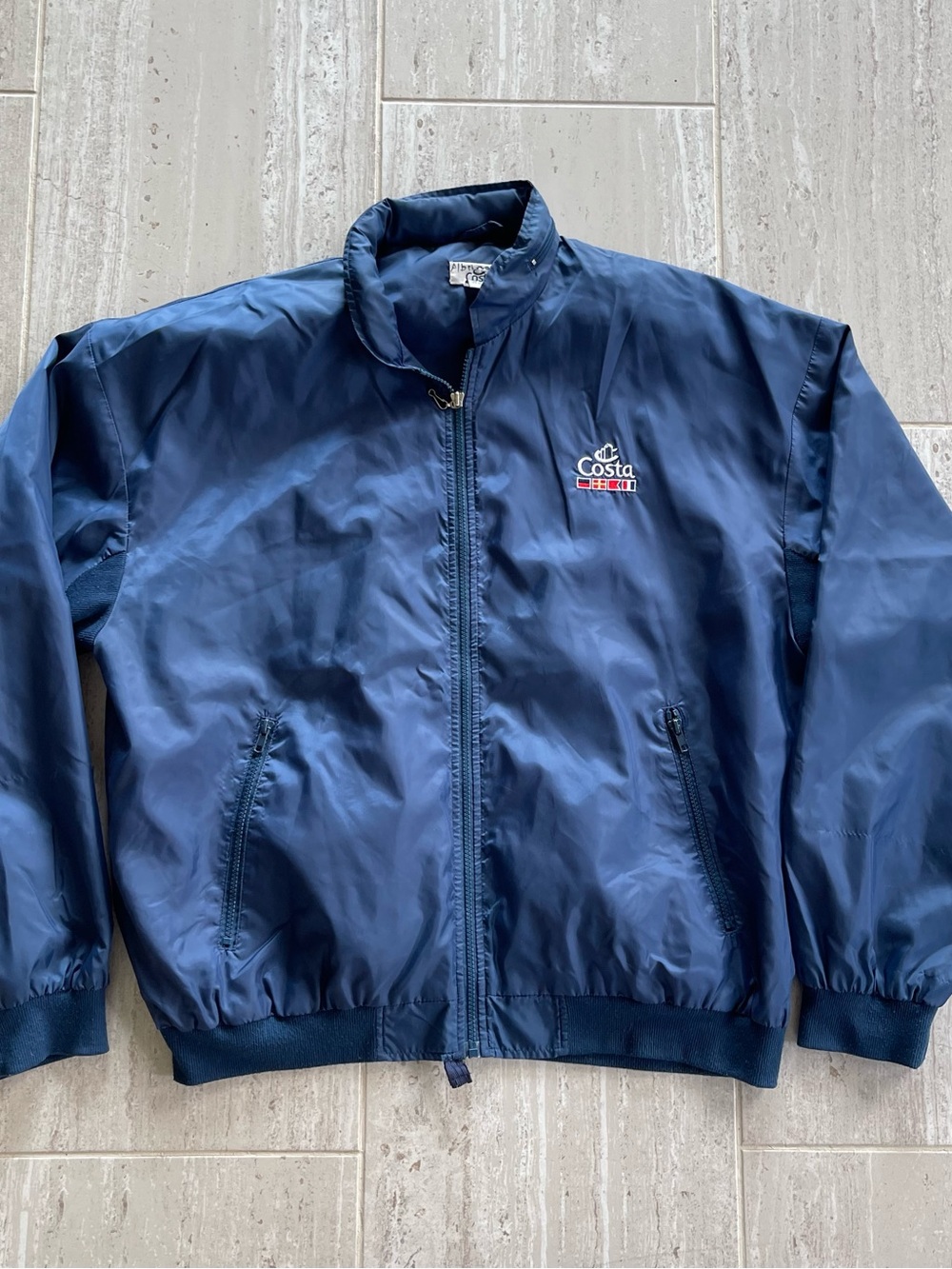 Costa Vintage Nautical Windbreaker Jacket Blue Large Sailing Mens hood